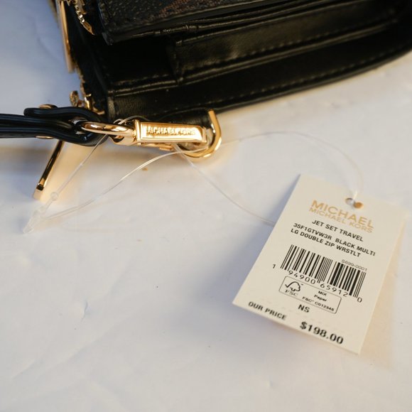 Michael Kors Jet Set Travel Graphic Logo Double Zip Wristlet MK Brown Black - Picture 8 of 8